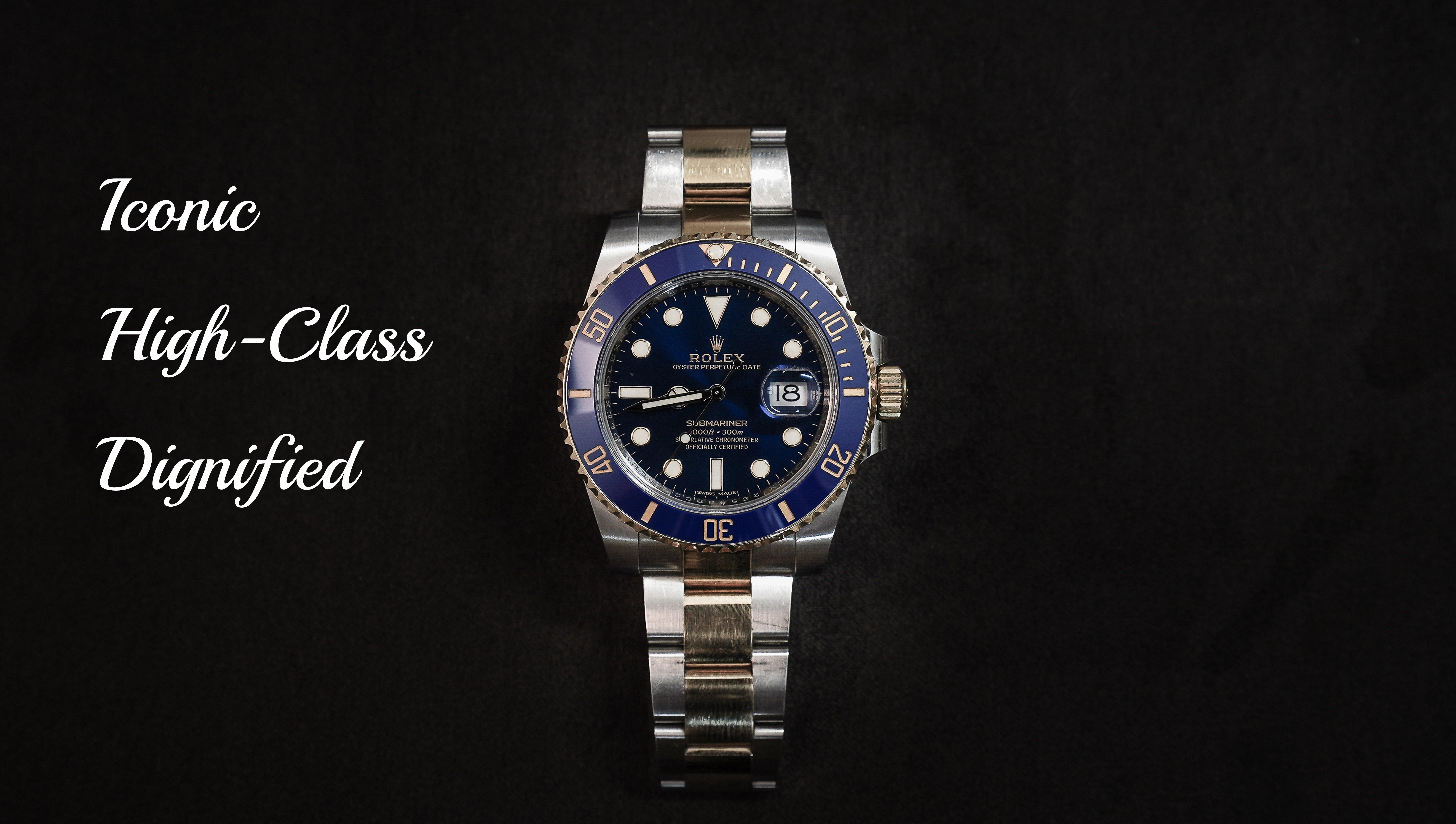Luxury Rolex with dignified, high-class typography