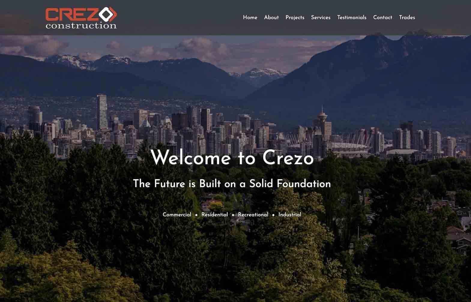 Crezo Construction website on laptop