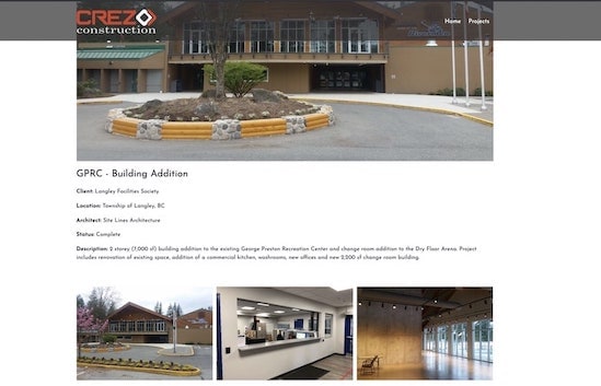 Crezo Construction website on laptop